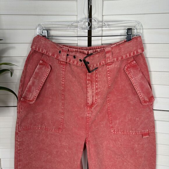 ASOS Design Balloon Leg Worker Pant Retro Belted Coral Acid Wash Jeans Size 6 - Picture 3 of 10